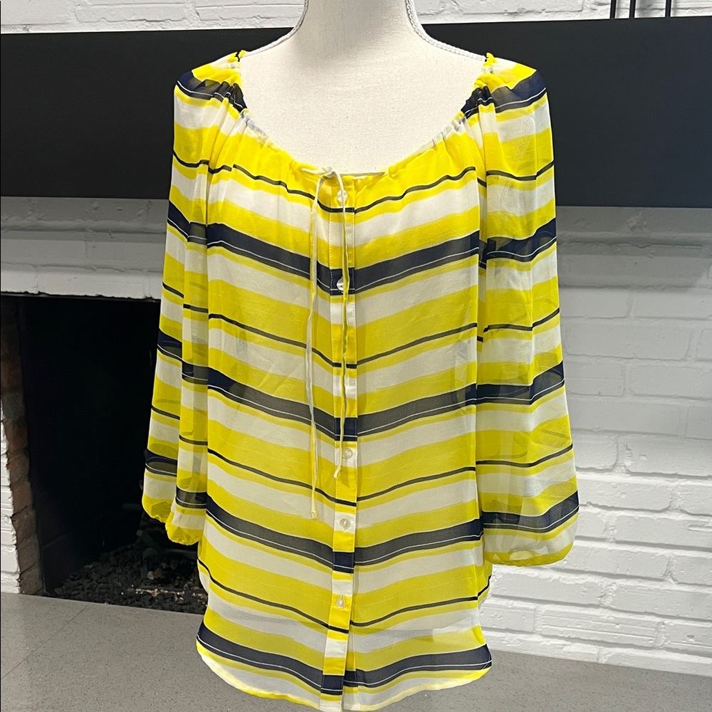 Ann Taylor Yellow and Black Striped Blouse
